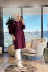 3138 Taş Ve İnci Detaylı Midi Boy SweatShirt Bordo