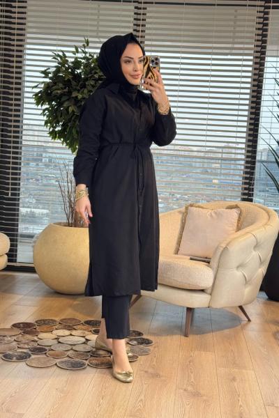 3204 Yırtmaçlı Midi Boy Gömlek Siyah