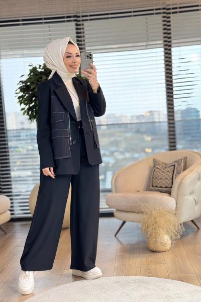 32151 Ön Dikiş Ve Cepli Ceket Siyah
