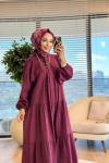 32528 Kendinden Desenli Elbise Bordo