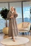 32528 Kendinden Desenli Elbise Haki