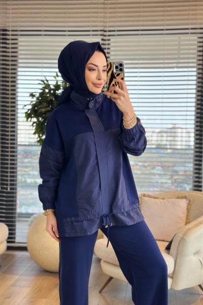 3287 Garni Detaylı Bağcıklı Takım Lacivert