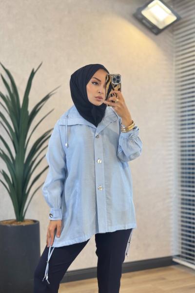 3291 Arkası Aller Detaylı Bağcıklı Ceket Mavi