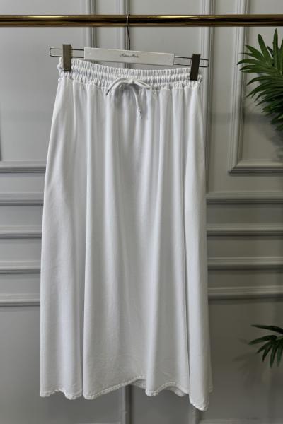 3322 Tencel Beli Lastikli Kloş Etek Beyaz