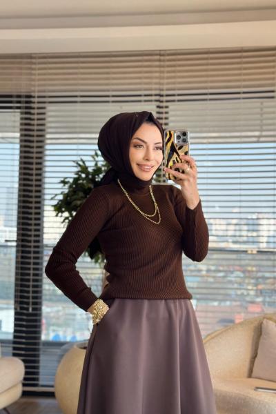 3347 Dik Yaka Triko Kazak Kahve