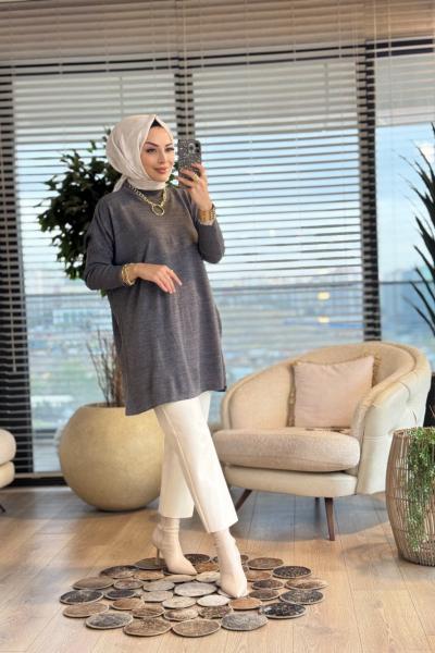 3399 Yarasa Kol Triko Tunik Antrasit