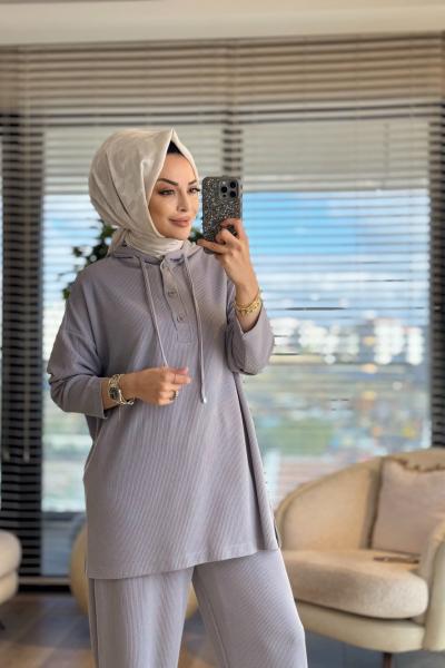 34068 Ribana Kumaş Kapşonlu Takım Gri