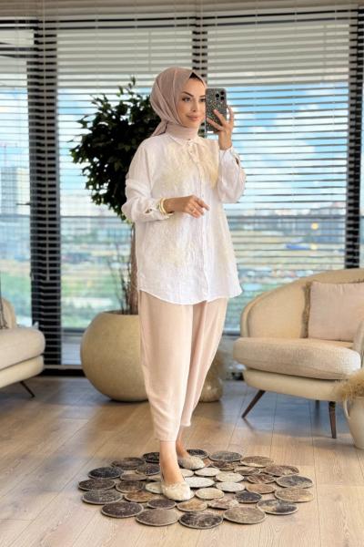 34307 Ön Nakışlı Gömlek Ekru