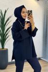 3453 Dikiş Ve Yırtmaç Detaylı Sweatshirt Lacivert