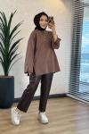 3453 Dikiş Ve Yırtmaç Detaylı Sweatshirt Toprak