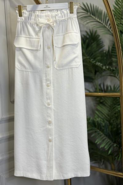 34545 Cep Ve Biye Kemerli Etek Ekru