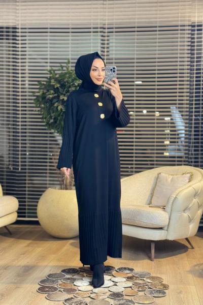 3507 Metal 3 Broşlu Triko Elbise Siyah