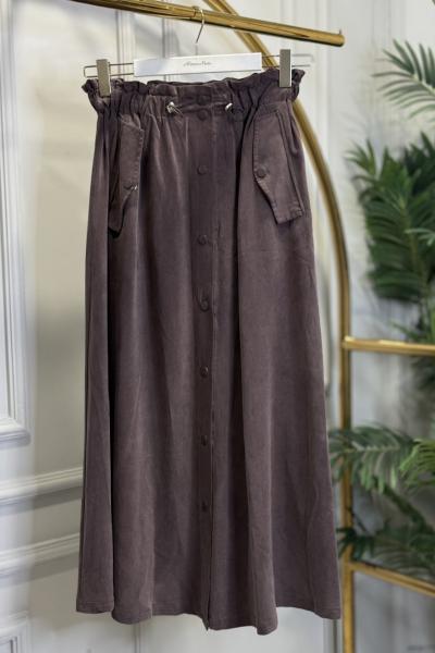 35081 Cepli Çıtçıtlı Modal Etek Kahve