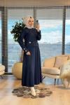 35588 Yanları Düğmeli Etekli Takım Lacivert