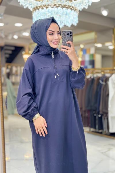 35742 Yüksek Yakalı Kesik Detaylı Elbise Antrasit