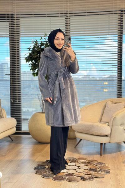 36234 Geniş Yakalı Düğmeli Kaban Antrasit