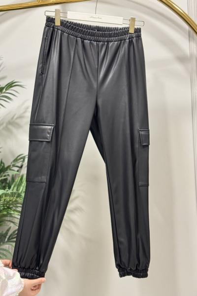 3951 Yandan Cepli Deri Pantolon Siyah