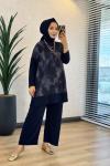 4004 Üst Batik Desenli Bluz Takım Lacivert