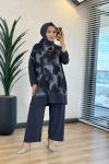4004 Üst Batik Desenli Bluz Takım Antrasit