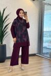 4004 Üst Batik Desenli Bluz Takım Mürdüm