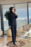 40408 Kolu Katlamalı Sıfır Yaka Tunik Siyah