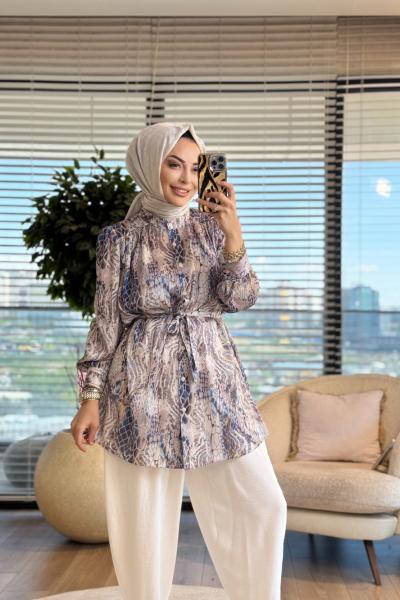 4074-1 Sofia Petek Desen Tunik Bej