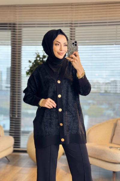 41010 Angora V Yakalı Hırka Siyah