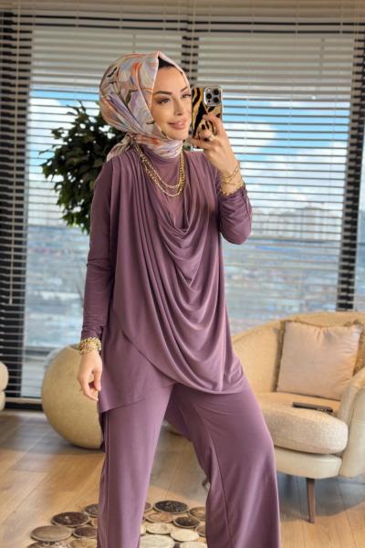 4201 Omzu Pileli Önü Dökümlü Sandy Takım Gül