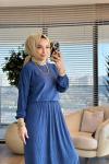 4209 Manolya Kraşlı Etekli Takım İndigo