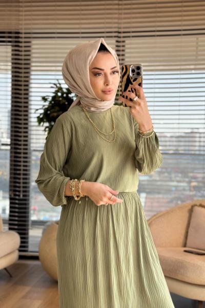 4209 Manolya Kraşlı Etekli Takım Çağla