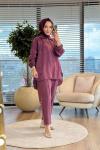 4300 Yaka Bağcık Patı Fermuarlı Tencel Takım Bordo