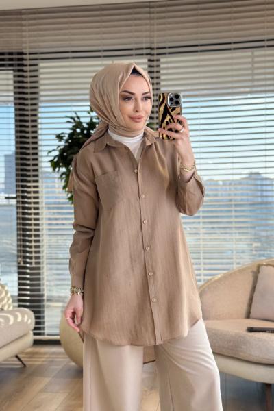4373 Tek Cepli Gömlek Bej