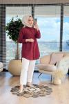 4373 Tencel Tek Cepli Gömlek Bordo