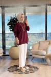 44016 Manşeti Çıtçıtlı Triko Tunik Bordo