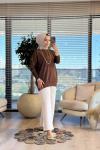44016 Manşeti Çıtçıtlı Triko Tunik Kahve