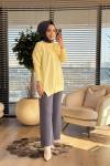 44016 Manşeti Çıtçıtlı Triko Tunik Sarı