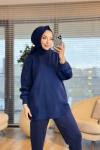 44101 Yanları Ve Kolu Saçak Triko Tunik Lacivert
