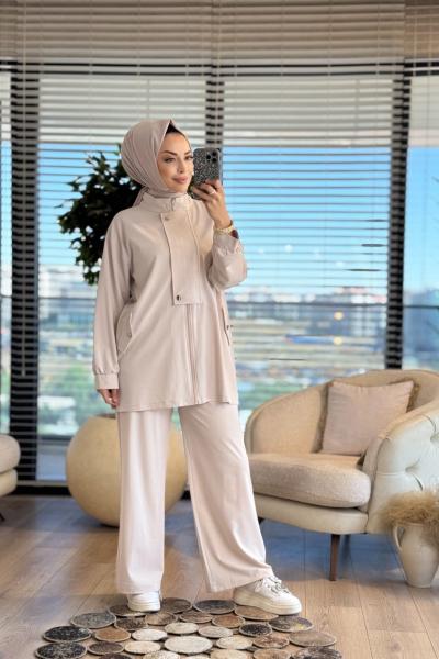 4420 Tencel Patı Çıtçıt Ve Cep Detaylı Takım Taş