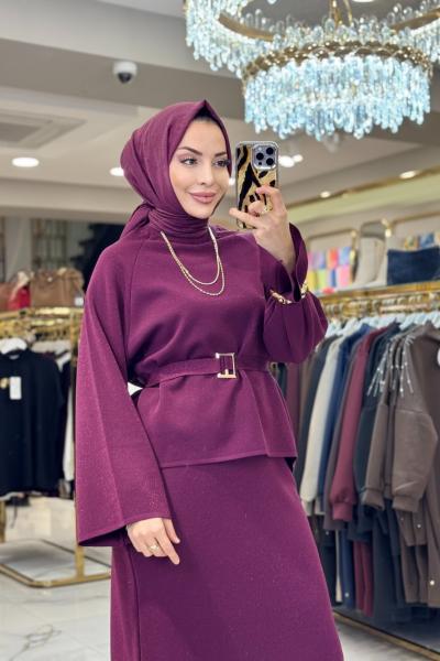 44231 Simli Triko Etekli Takım Bordo