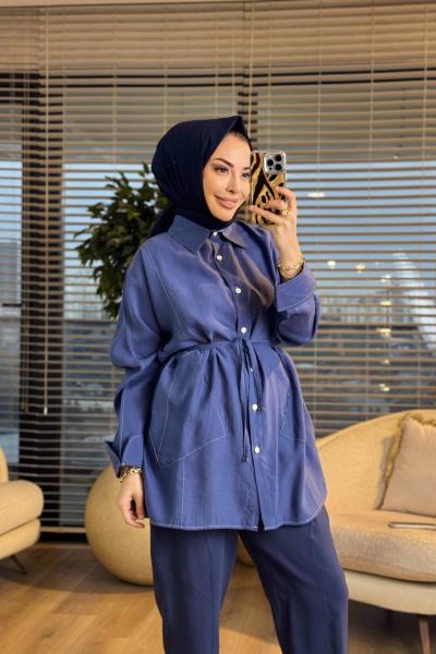 4468 Cepli Kolu Katlamalı Gömlek İndigo