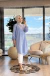 4475 Çizgili Gofre Tunik Lacivert