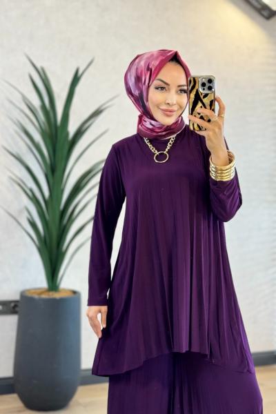 5005 Sandy Piliseli Pantolon Takım Mor