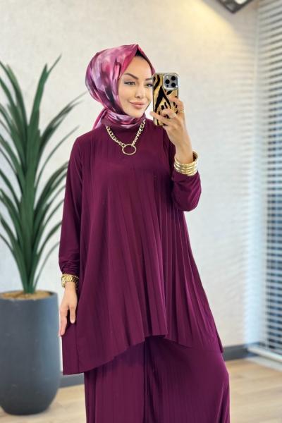 5005 Sandy Piliseli Pantolon Takım Mürdüm