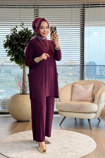 5015 Yanları Cepli Sandy Takım Mürdüm