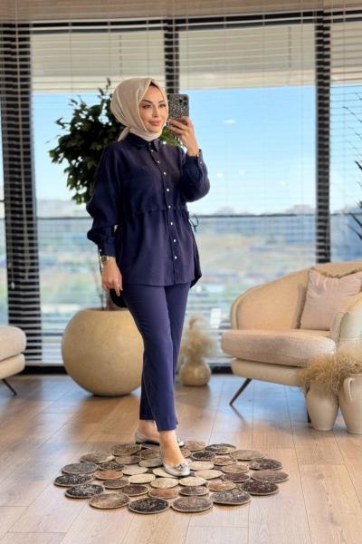 5136 Beli Parça Ve Bagcıklı Takım Lacivert