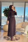 5280 Dantel Kemerli Elbise Kahve