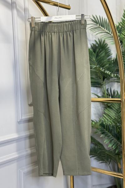 5596 Keten Dikiş Detaylı Parçalı Pantolon Haki