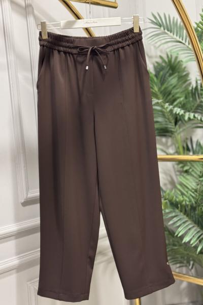 5618 Elegance Beli Lastikli Dar Paça Pantolon Kahve