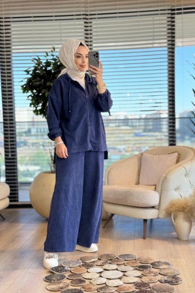 5935 Önü Fermuarlı Kapşonlu Takım Lacivert