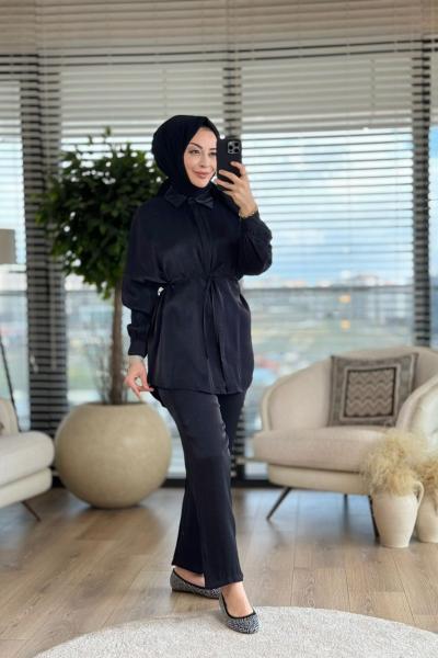 6104 Parlak Kumaş Takım Siyah